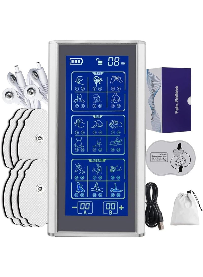 rayihni Beauenty Dual Channel TENS EMS Unit 36 Modes Mini Rechargeable Physiotherapy Instrument for Pain Relief Therapy,Deep Tissue Shoulder Pain Relief,Electronic Pulse Massager Muscle Massager (36-Sliver) - Image 1