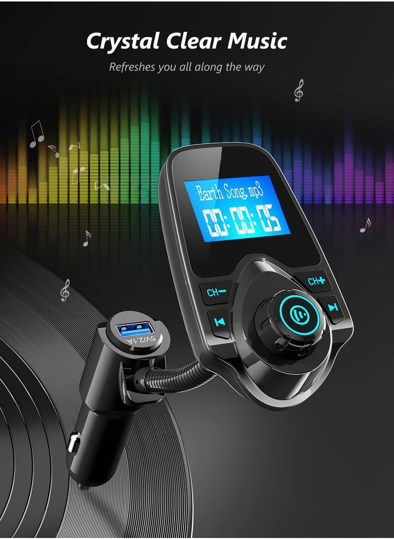 SYOSI - Wireless in-Car Bluetooth FM Transmitter Radio Adapter Car Kit W 1.44 Inch Display Supports TF/SD Card and USB Car Charger for All Smartphones Audio Players-KM18 - Image 1
