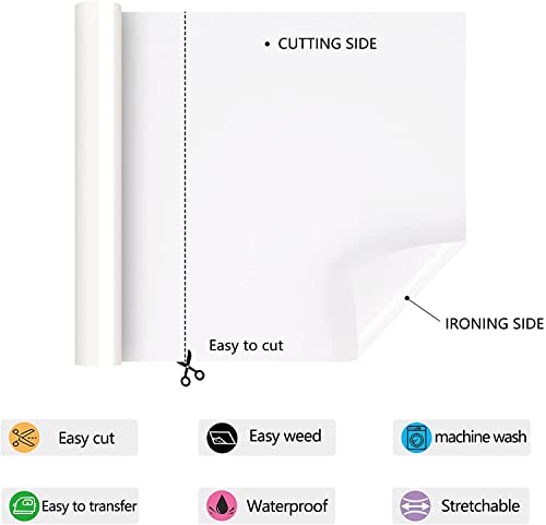 HTVVETUR HTV Iron on Vinyl 12Inch by 12ft Roll Heat Transfer Vinyl for T-Shirt HTV Vinyl Rolls for All Cutter Machine - Easy to Cut & Weed for Heat Transfer Design (12ft, White) - Image 2
