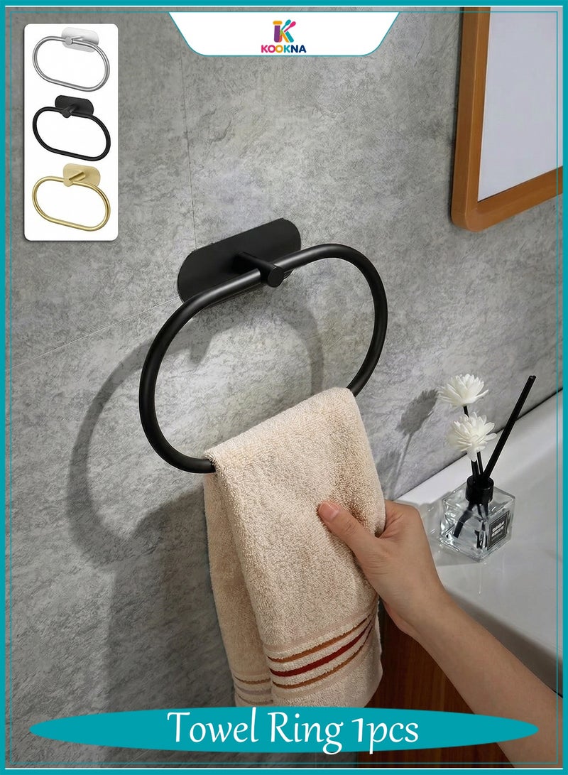 KOOKNA Towel Ring Stainless Steel, Self-Adhesive Bathroom Towel Holder, Drill-Free 180° Rotatable Modern Hand Towel Hanger, Rust-Proof and Waterproof, for Washbasin and Vanity - Matte Black - Image 1
