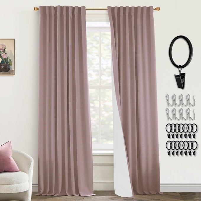 BLACKOUT CURTAINS FOR BEDROOM 2 PANEL SETSDUSTY ROSE LINEN TEXTURED BACK TAB PLEATED BOHO CURTAINS FOR NURSERY LIVING ROOM84 INCH LENGTHMAUVE