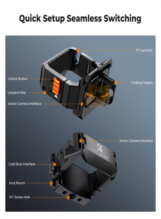 كيه آند إف كونسبت ملحقات إطار محول التوسيع من K&F Concept متوافقة مع DJI Osmo Pocket 3، قفص حماية لكاميرا الحركة مصنوع من سبائك الألومنيوم، حامل معدني بفتحات براغي 1/4 بوصة/محول GoPro/قاعدة تثبيت باردة - Image 2