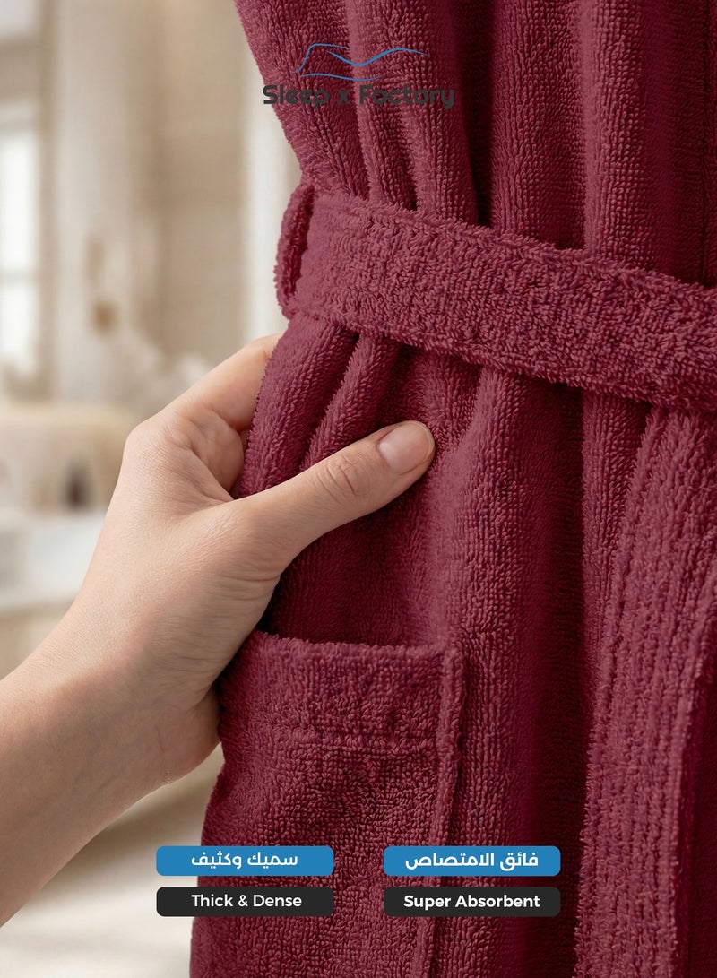 Sleep x Factory 100% Natural Cotton Bathrobe – Unisex – Free Size – Red - Image 4