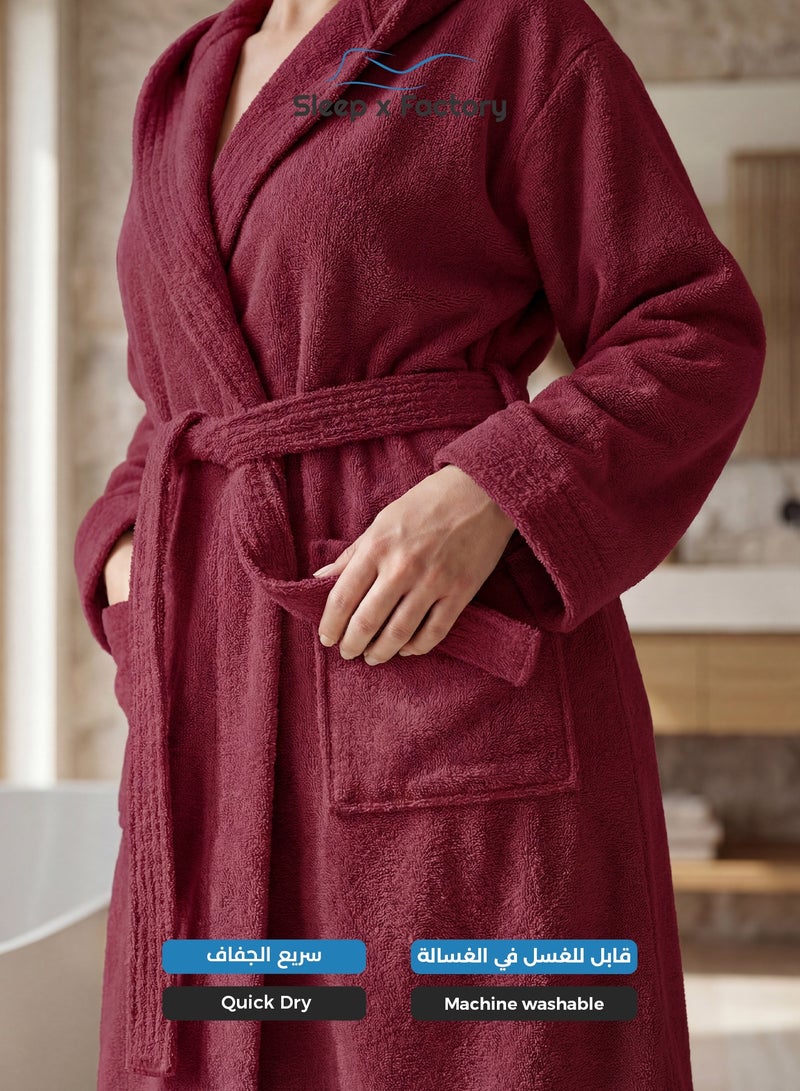 Sleep x Factory 100% Natural Cotton Bathrobe – Unisex – Free Size – Red - Image 5