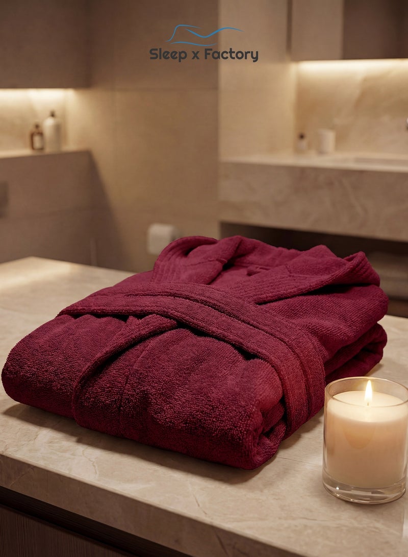 Sleep x Factory 100% Natural Cotton Bathrobe – Unisex – Free Size – Red - Image 1
