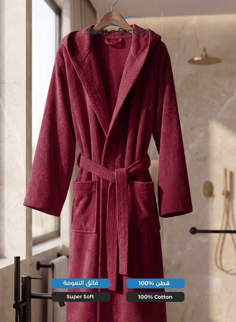 Sleep x Factory 100% Natural Cotton Bathrobe – Unisex – Free Size – Red - Image 3