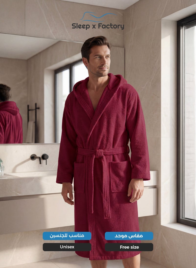 Sleep x Factory 100% Natural Cotton Bathrobe – Unisex – Free Size – Red - Image 2