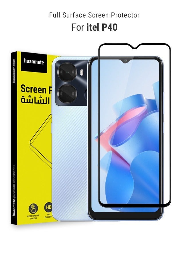 هووانميت واقي شاشة كامل من الحافة إلى الحافة لهاتف itel P40 أسود/شفاف - Image 1