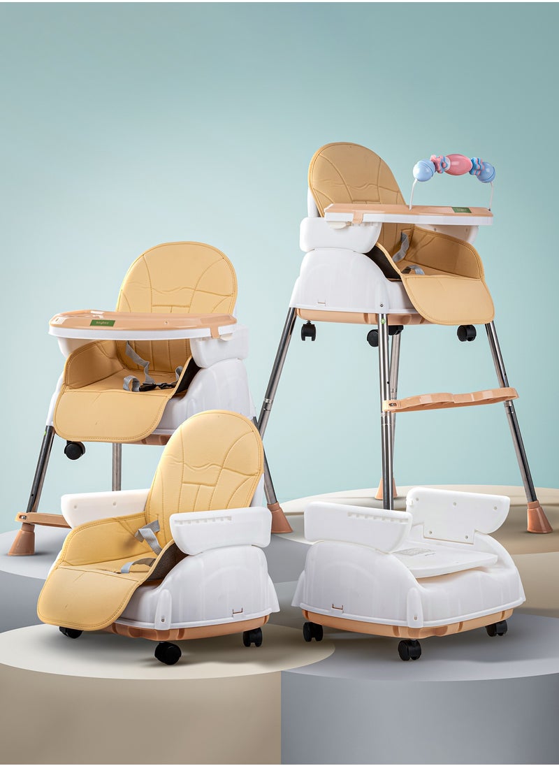 BAYBEE 4-In-1 Nora Convertible High Chair For Kids With Adjustable Height And Footrest, Toddler Feeding Booster Seat And Tray Safety Belt - Beige  - Image 1