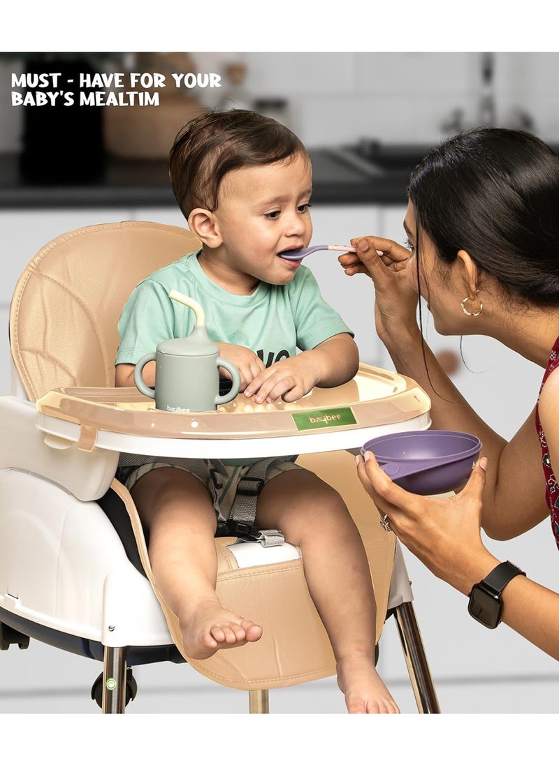 BAYBEE 4-In-1 Nora Convertible High Chair For Kids With Adjustable Height And Footrest, Toddler Feeding Booster Seat And Tray Safety Belt - Beige  - Image 4