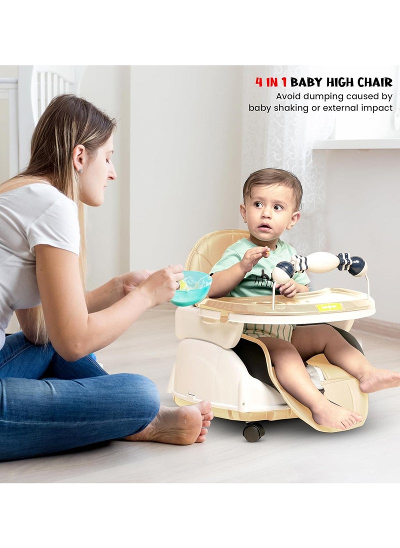 BAYBEE 4-In-1 Nora Convertible High Chair For Kids With Adjustable Height And Footrest, Toddler Feeding Booster Seat And Tray Safety Belt - Beige  - Image 5