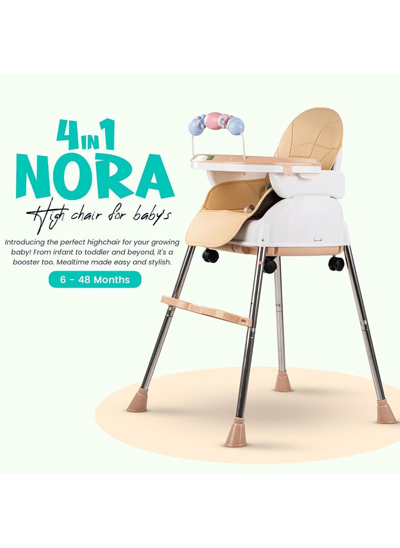 BAYBEE 4-In-1 Nora Convertible High Chair For Kids With Adjustable Height And Footrest, Toddler Feeding Booster Seat And Tray Safety Belt - Beige  - Image 2