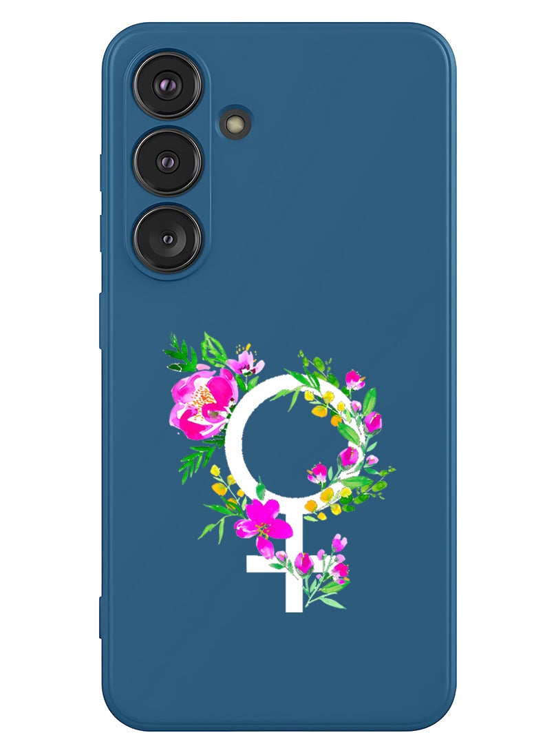 Theodor Protective Slim Fit Case Liquid Silicone Cover with Full Body Protection Anti-Scratch Shockproof Case For Samsung Galaxy S25 (Blue) - womens day floral - White  - Image 1