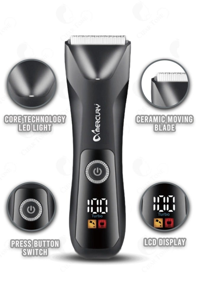 ميركيري ماكينة تشذيب الشعر والجسم اللاسلكية MC168 بشفرة قص سيراميك | محرك سبائك مضاد للاهتزاز | مدة تشغيل تصل إلى 90 دقيقة | بطارية ليثيوم 2000 مللي أمبير/ساعة | قابلة للغسل بمعيار IPX7 | شاشة LCD ذكية | شحن من النوع C وإضاءة LED لرؤية أفضل - Image 2