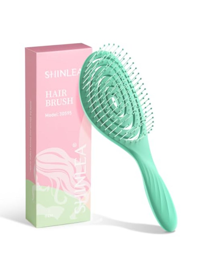 SHINLEA Hair Brush Detangle Anti Tangle Brush Spiral Hairbrush for Wet Dry Hair Women Men Kids Glide Through Tangles For All Hair Types Green - Image 1