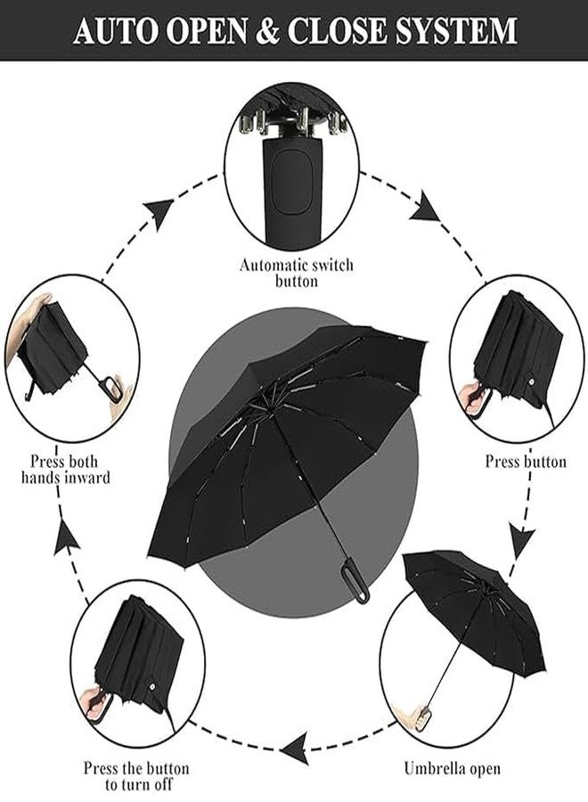 Pirron Umbrella with Novelty Carabiner Handle, Travel Umbrellas for Rain and Sun Windproof Compact, Automatic Open Close, 8 Ribs, Portable Umbrella for Men and Women (BLACK) - Image 4