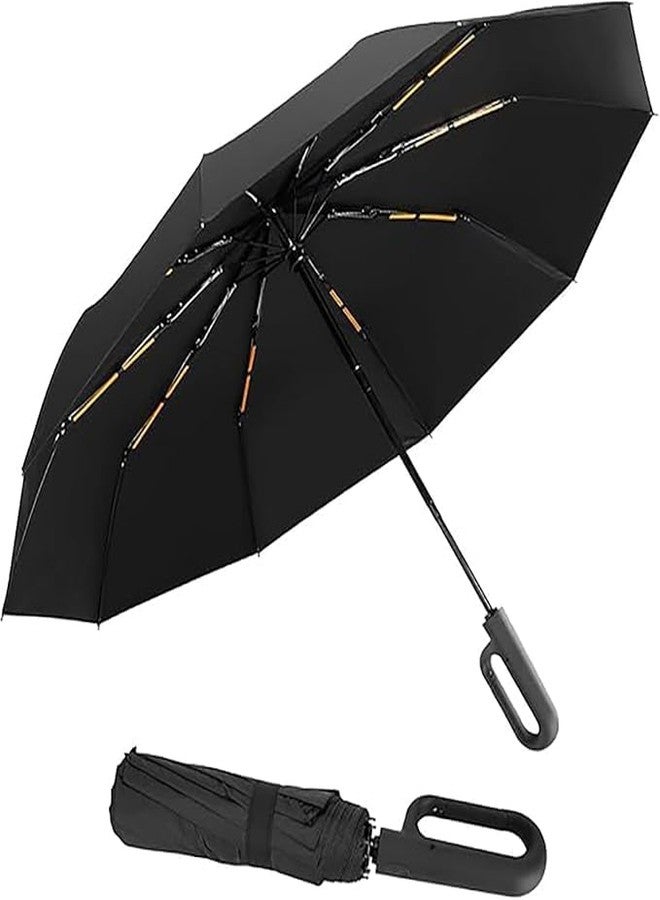 Pirron Umbrella with Novelty Carabiner Handle, Travel Umbrellas for Rain and Sun Windproof Compact, Automatic Open Close, 8 Ribs, Portable Umbrella for Men and Women (BLACK) - Image 1