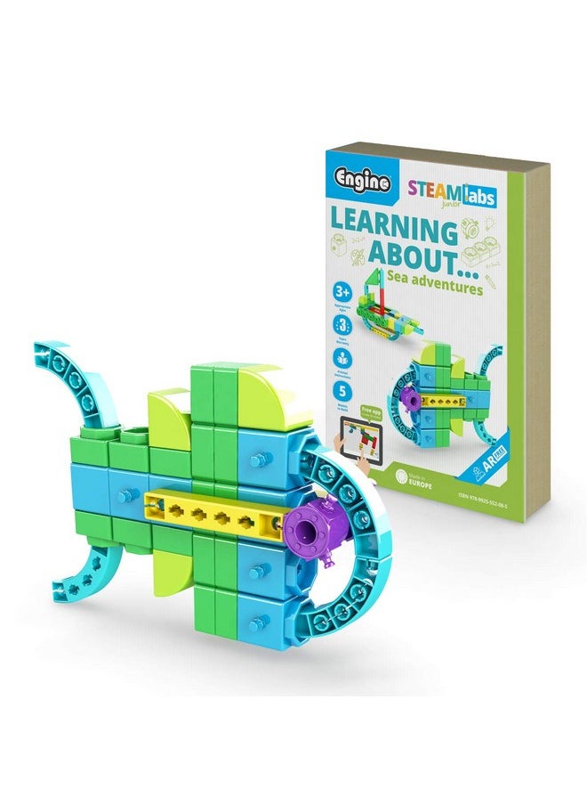 Engino Engino: STEAM Labs Junior: Learning About…Sea Adventur - 5 Model Toy Brick Building Set, Facts Storybook & Number Activities, Stack & Click, Kids 3+  - Image 1