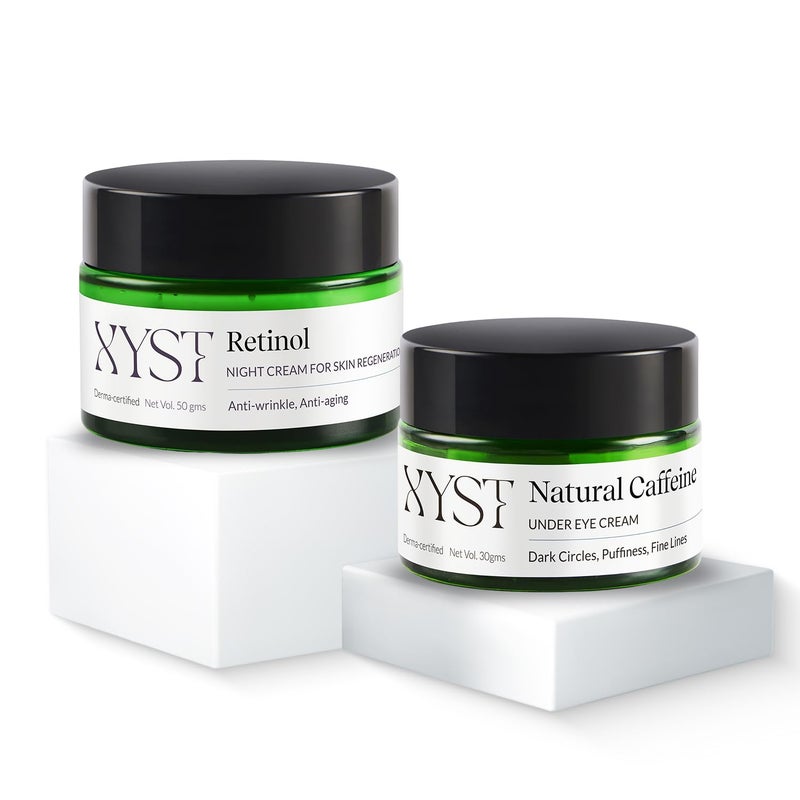 Xyst Depuff Renew Gift Set 80gm Under eye Retinol night cream combo Natural Caffeine Retinol hamper Dark Circle and Wrinkle Treatment For women men Pack of 2 - Image 1