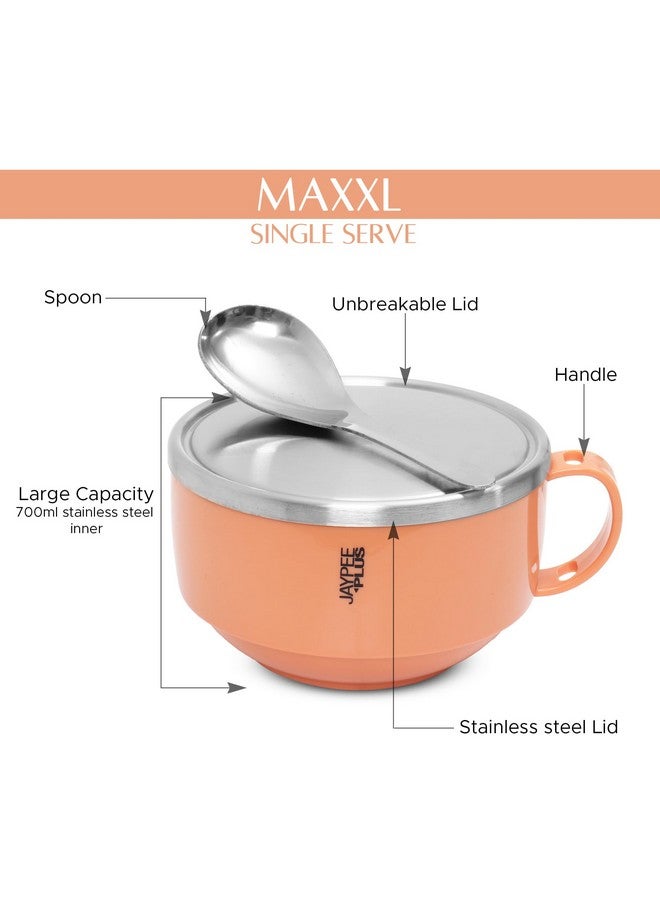 Jaypee Plus Stainless Steel Solid Soup Container/Bowl With Steel Lid & Steel Spoon With Holder Orange, 700 ml - Image 4