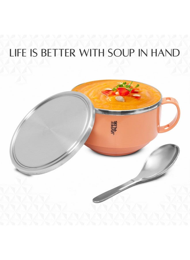 Jaypee Plus Stainless Steel Solid Soup Container/Bowl With Steel Lid & Steel Spoon With Holder Orange, 700 ml - Image 5