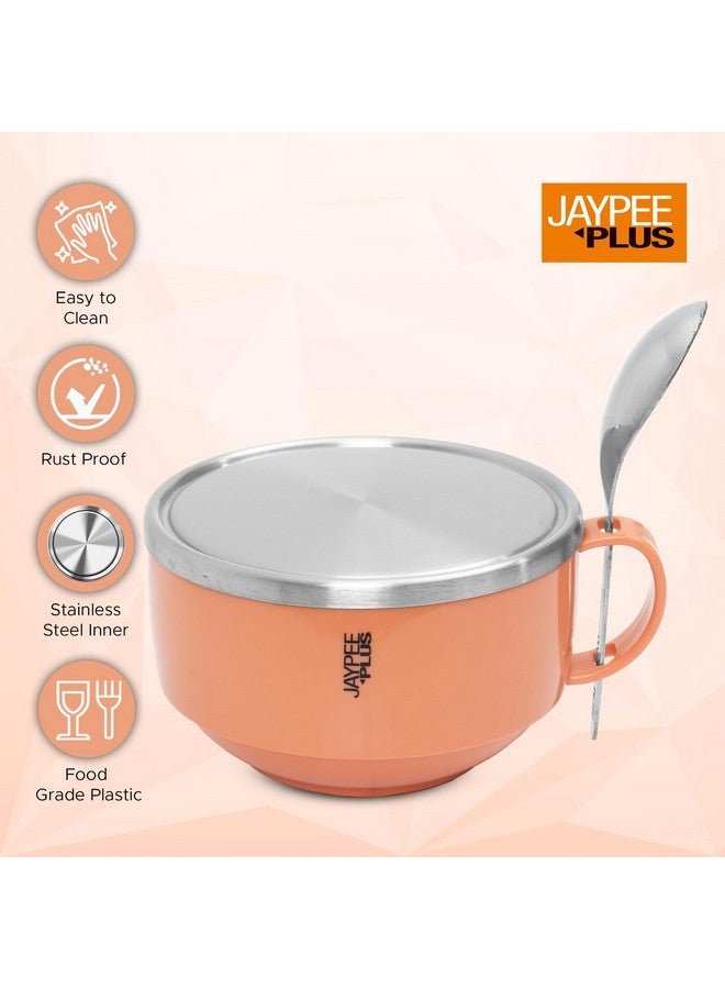 Jaypee Plus Stainless Steel Solid Soup Container/Bowl With Steel Lid & Steel Spoon With Holder Orange, 700 ml - Image 3