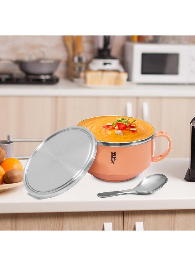 Jaypee Plus Stainless Steel Solid Soup Container/Bowl With Steel Lid & Steel Spoon With Holder Orange, 700 ml - Image 2