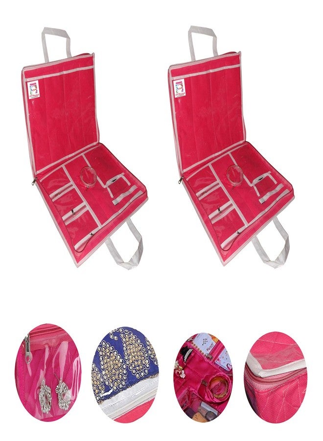 atorakushon® Non Woven Pink 2 Piece Multipurpose Make-Up Pouch Travelling Jewellery Bridal Kit Necklace Pouches for Women and Girls - Image 1