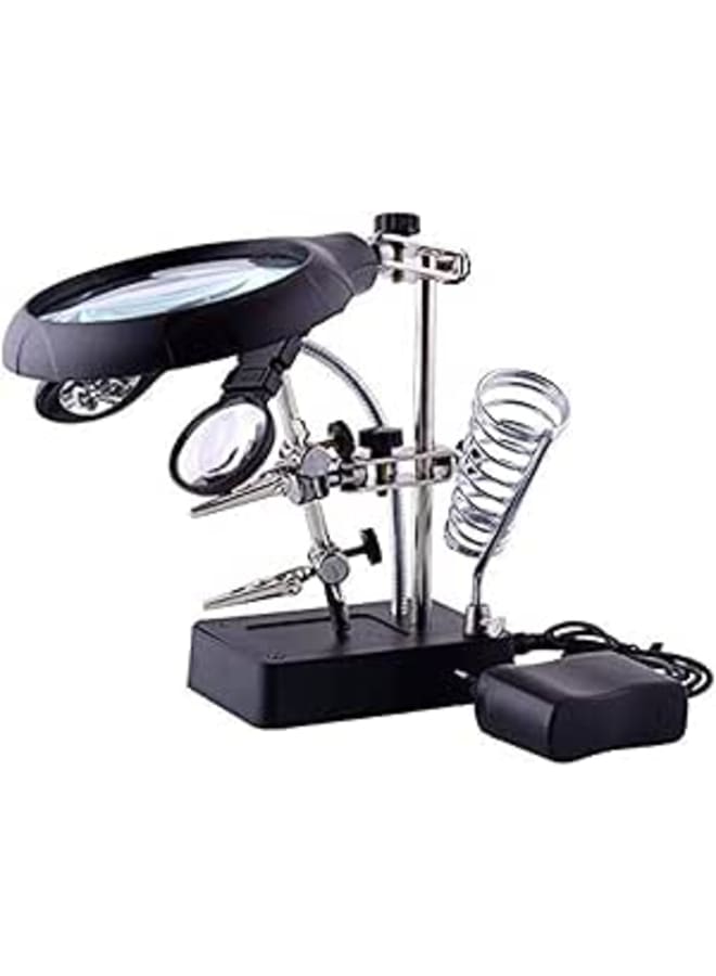 2.5X, 7.5X 10X LED Light Magnifier & Desk Lamp Helping Hand Repair Clamp Alligator Auxiliary Clip Stand Desktop Magnifying Glasses