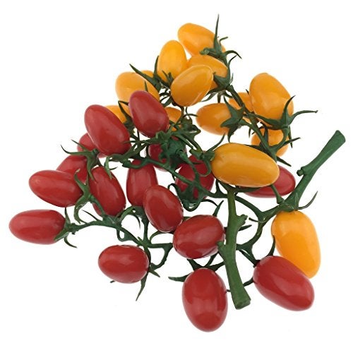 Gresorth 2 Pack Lifelike Artificial Cherry Tomatoes Faux Fake Cherries Home House Kitchen Cabinet Decor (Red + Yellow) - Image 1