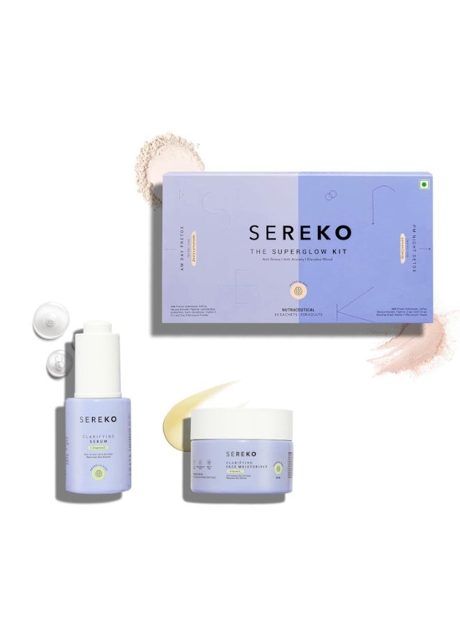 Sereko Advanced Active Vitamin C Skin Regime Kit Combo | Clarifying Vitamin C Face Moisturiser 50 ml, Clarifying Serum 30 ml & Super Glow Kit Collagen Powder - 30 Sachet x 4g - Image 1