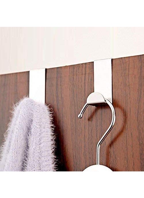 Lukzer Lukzer Set of 8 Over Door Rack Heavy Duty Reversible Brushed Stainless Steel Hook  - Image 1