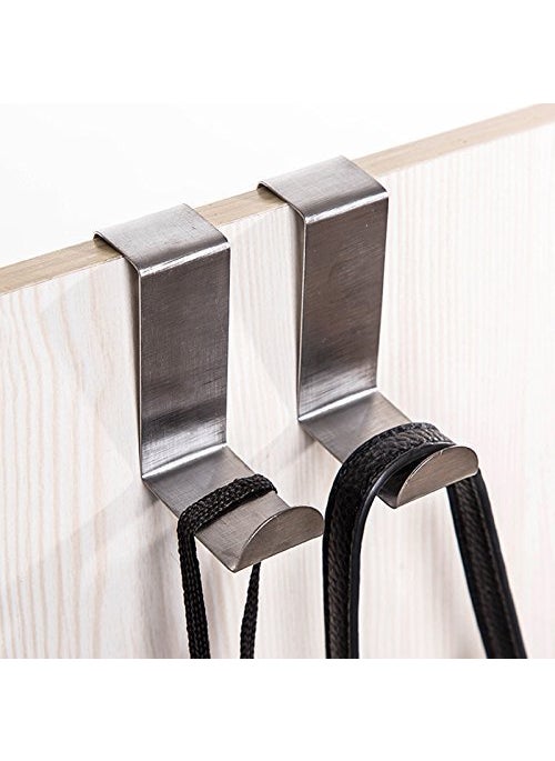 Lukzer Lukzer Set of 8 Over Door Rack Heavy Duty Reversible Brushed Stainless Steel Hook  - Image 4