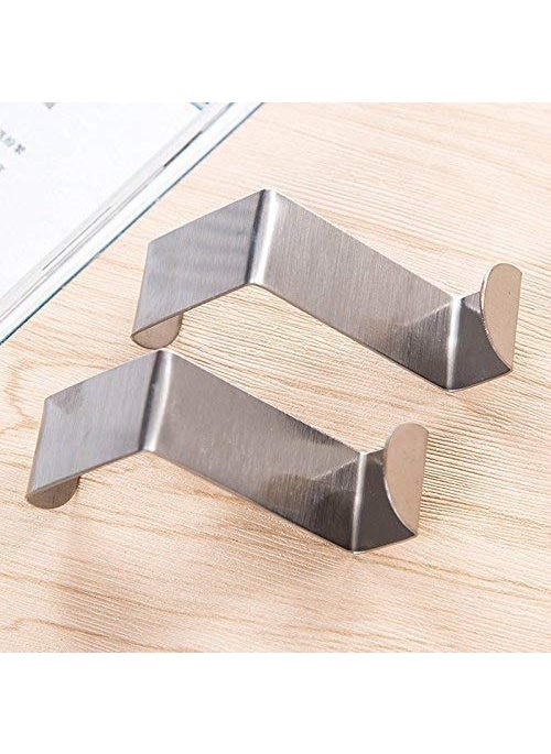 Lukzer Lukzer Set of 8 Over Door Rack Heavy Duty Reversible Brushed Stainless Steel Hook  - Image 3