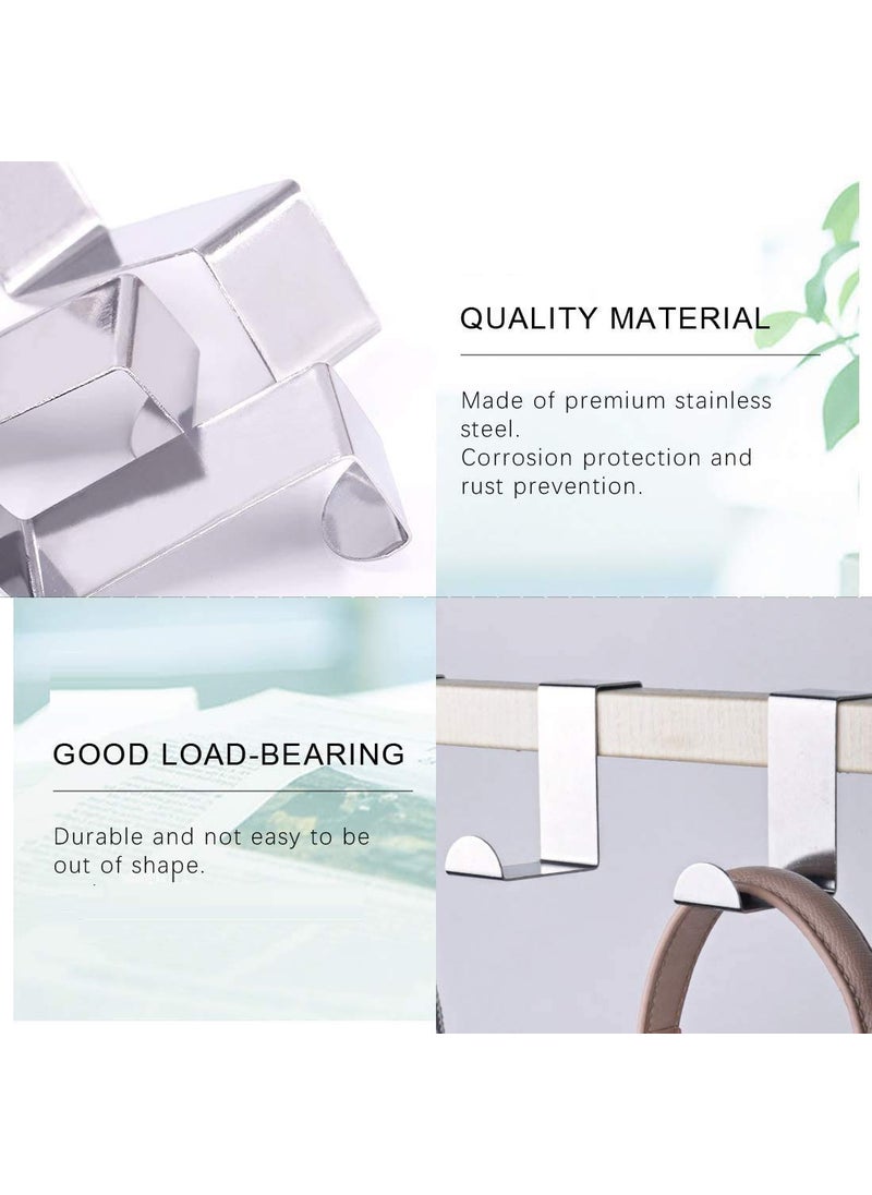 Lukzer Lukzer Set of 8 Over Door Rack Heavy Duty Reversible Brushed Stainless Steel Hook  - Image 5