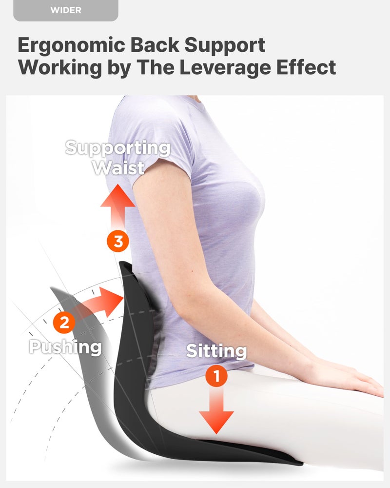 Curble Wider(Standard Wide) – Ergonomic Lower Back Support, Lumbar Support Back Posture Corrector for Low Back Pain Relief, Perfect for Home Office Desk Chair, and Floor Seat, Patented (Black) - Image 3