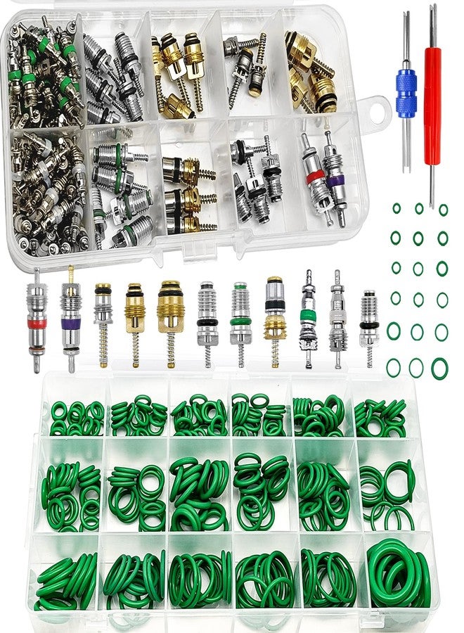 NOTISH Car A/C Repair Kit, 270PCS O-Ring Set + 102PCS Car Air Conditioner Valve Core Kit with Double Head Install Tool, A/C R12 R134a Refrigeration Tire Valve Stem Cores, O-Ring Seals Kit - Image 1