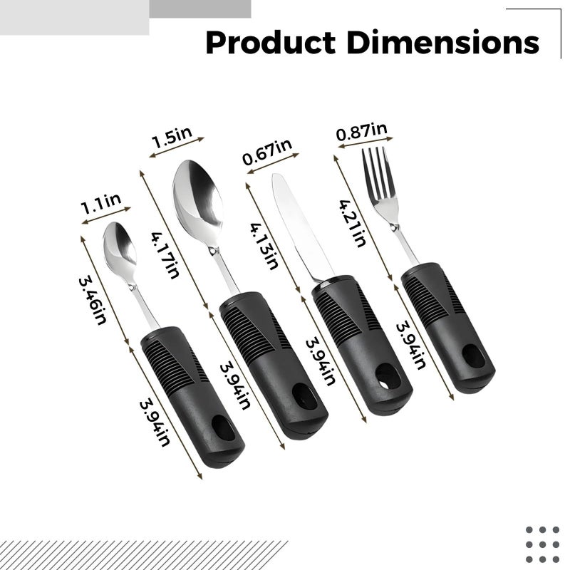 Stainless Steel Adaptive Cutlery Set with Non Slip Handles for Parkinsons and Hand Tremors Weighted Silverware Eating Aids - Image 3