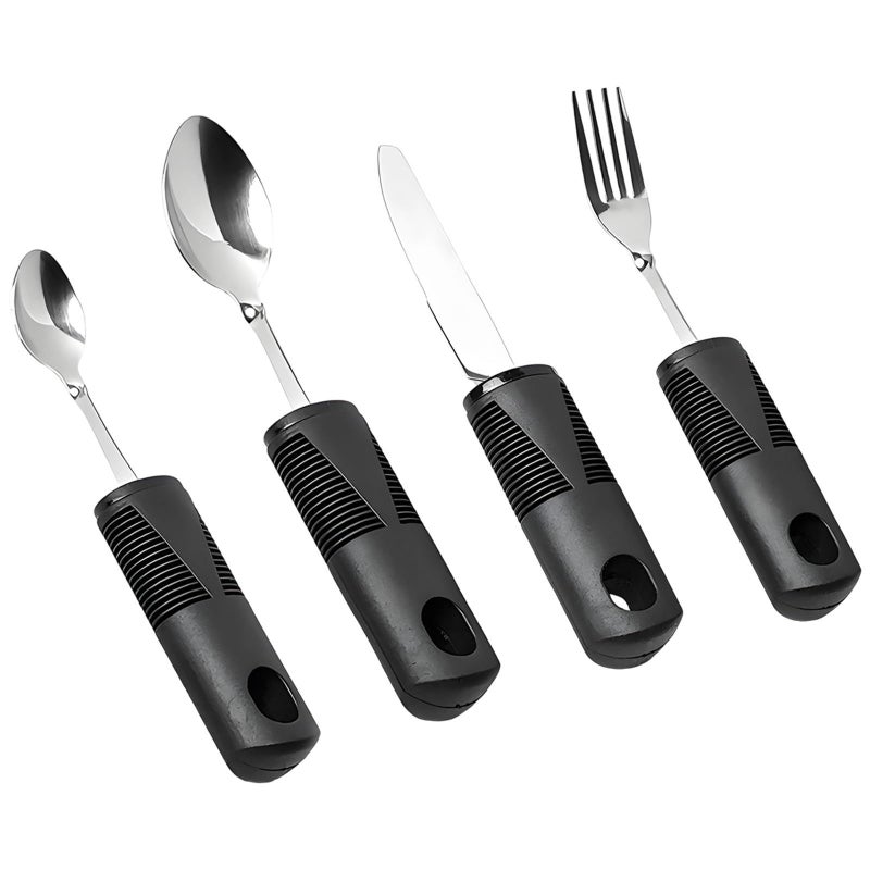 Stainless Steel Adaptive Cutlery Set with Non Slip Handles for Parkinsons and Hand Tremors Weighted Silverware Eating Aids - Image 2
