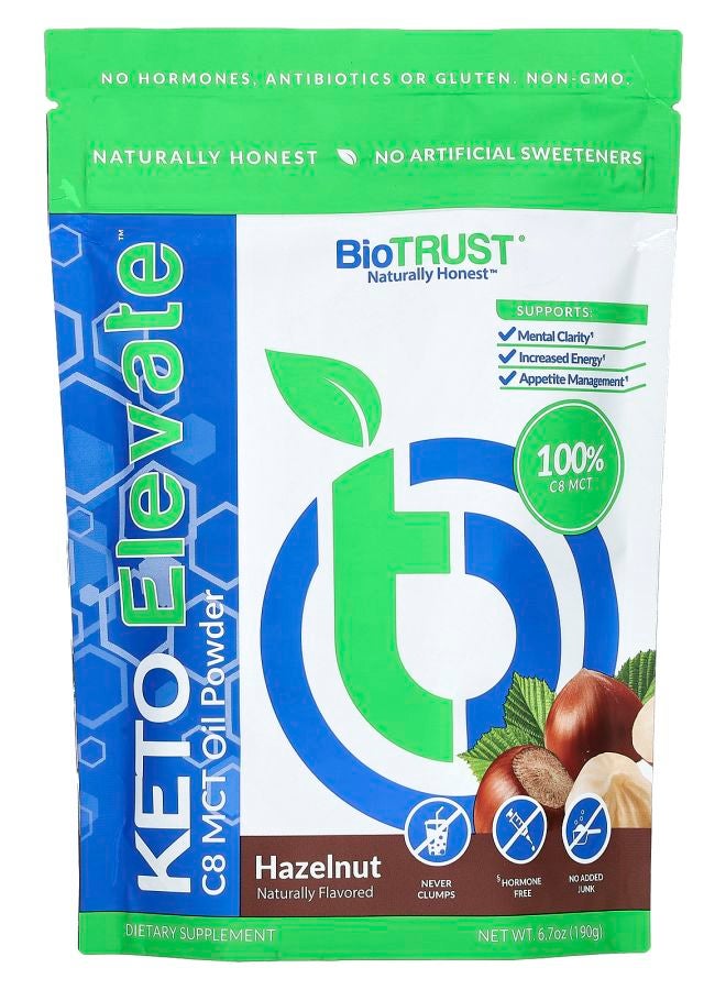 BioTrust Keto Elevate C8 MCT Oil Powder Hazelnut  6.7 oz (190 g)
