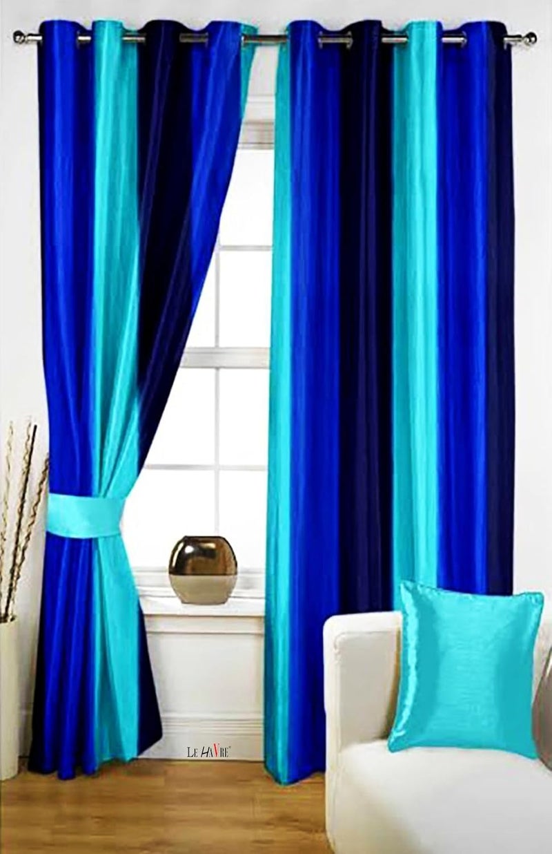 Milan Italian Curtain 7D Hybrid Printed Set of 2 Multi Color, Door- 4ft x 7ft,(Navy, SkyBlue & Aqua) - Image 1