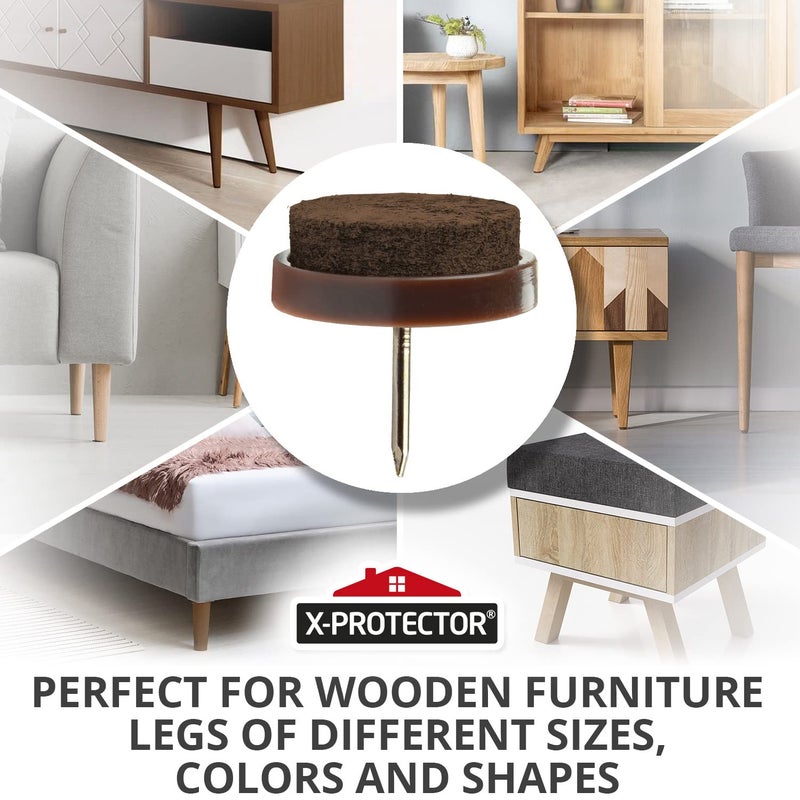 X-Protector Nail-on Felt Pads X-PROTECTOR 40 PCS - 0.85" Felt Furniture Pads - Brown Chair Leg Floor Protectors - Nail in Furniture Pads for Furniture Legs - The Best Felt Chair Pads for Hardwood Floors (22mm)! - Image 2