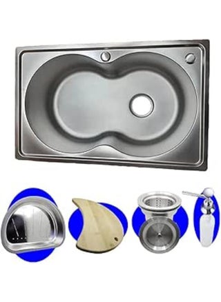 High kitchen sink 72 cm x 45 cm including wood, drain and strainer