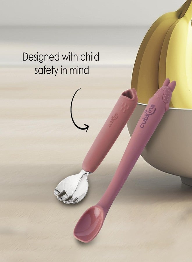 Cubkins Steel Head Fork with Early Feeding Bendable Training Spoon for Feeding Baby | Non Toxic, Food Safe and BPA Free | Washable and Reusable (Raspberry) - Image 2