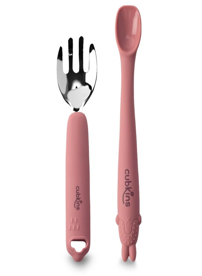 Cubkins Steel Head Fork with Early Feeding Bendable Training Spoon for Feeding Baby | Non Toxic, Food Safe and BPA Free | Washable and Reusable (Raspberry) - Image 1