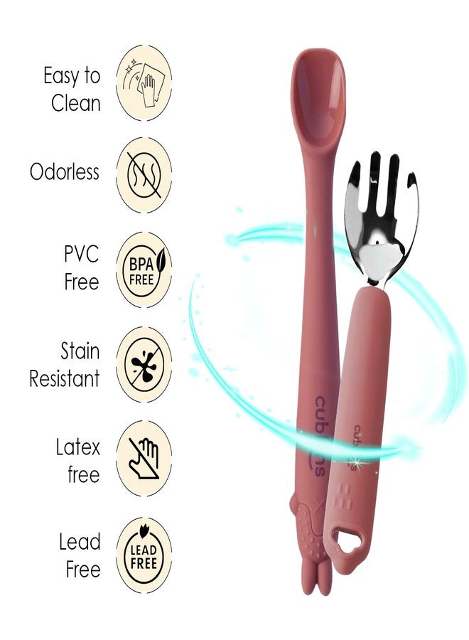 Cubkins Steel Head Fork with Early Feeding Bendable Training Spoon for Feeding Baby | Non Toxic, Food Safe and BPA Free | Washable and Reusable (Raspberry) - Image 4