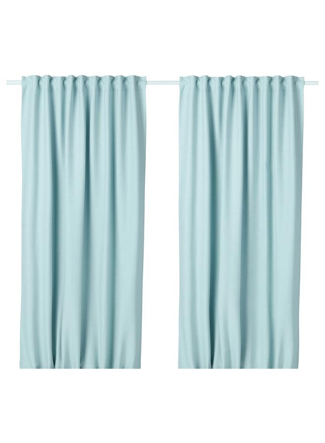 Zaboon Room Darkening Curtains, 1 Pair, With Heading Tape/White/Turquoise, 145X300 Cm - Image 1