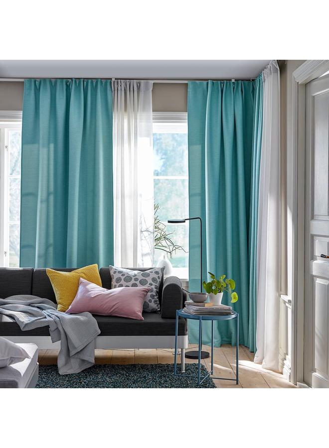 Zaboon Room Darkening Curtains, 1 Pair, With Heading Tape/White/Turquoise, 145X300 Cm - Image 3