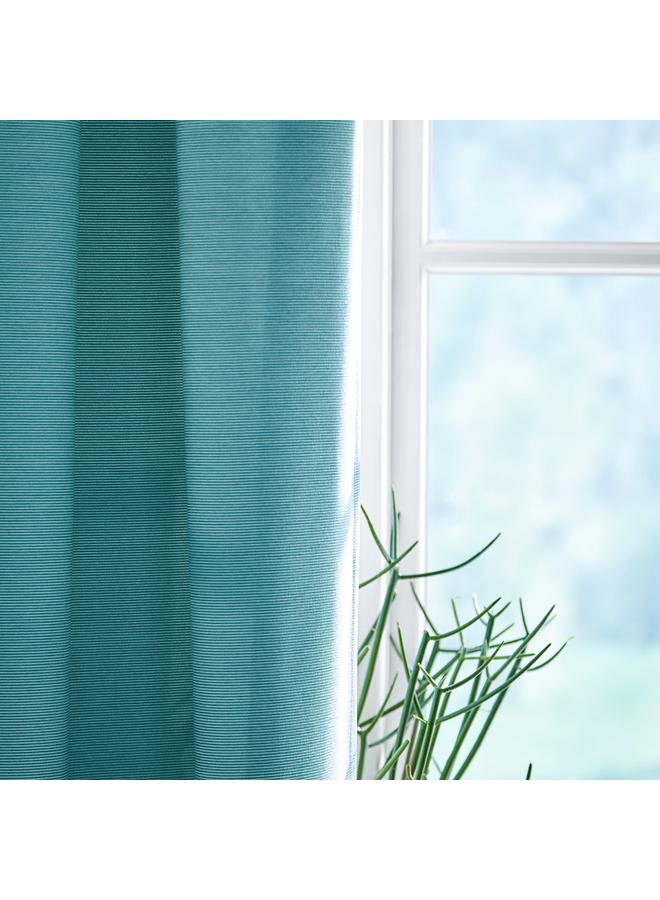 Zaboon Room Darkening Curtains, 1 Pair, With Heading Tape/White/Turquoise, 145X300 Cm - Image 2