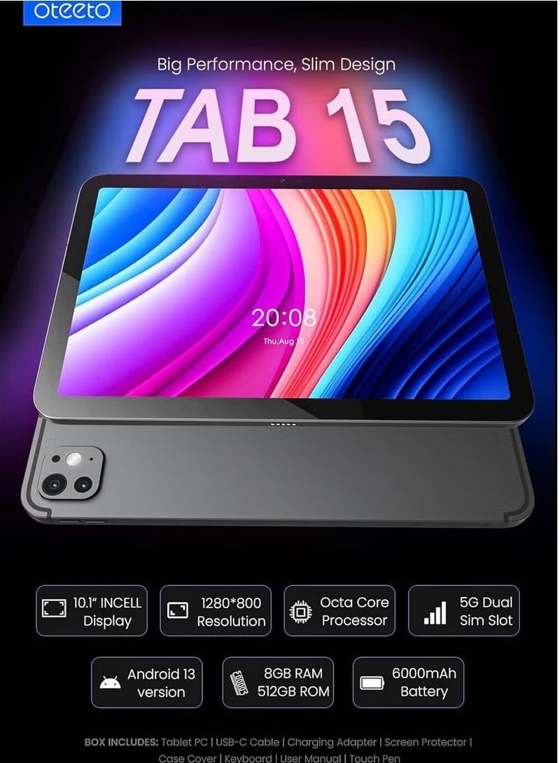 Oteeto Tab 15 10.1 Dual SIM Grey 8GB RAM 512GB 5G - International Version - Image 4